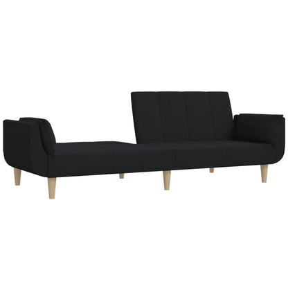 Schlafsofa 2-Sitzer mit 2 Kissen Schwarz Stoff