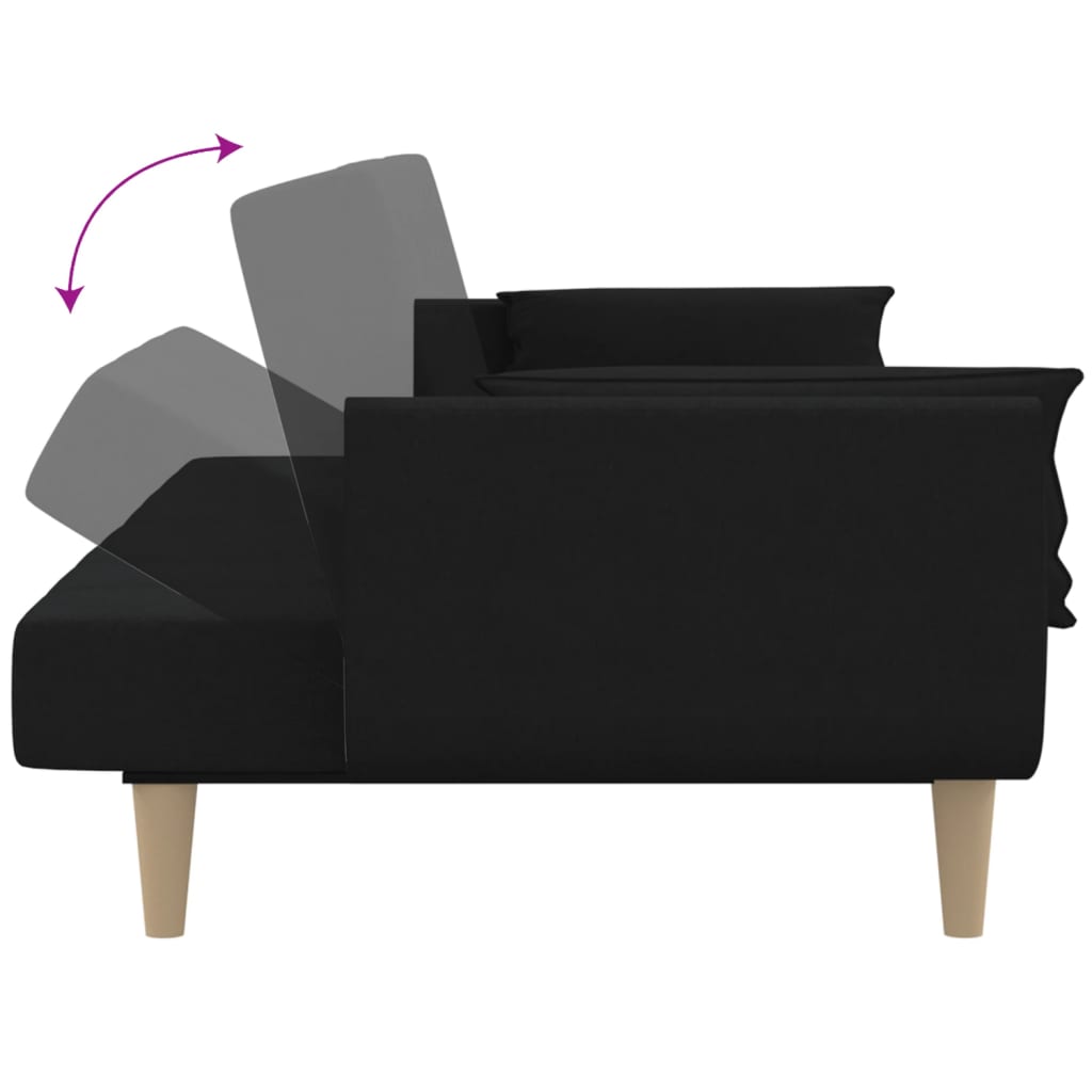 Schlafsofa 2-Sitzer mit 2 Kissen Schwarz Stoff