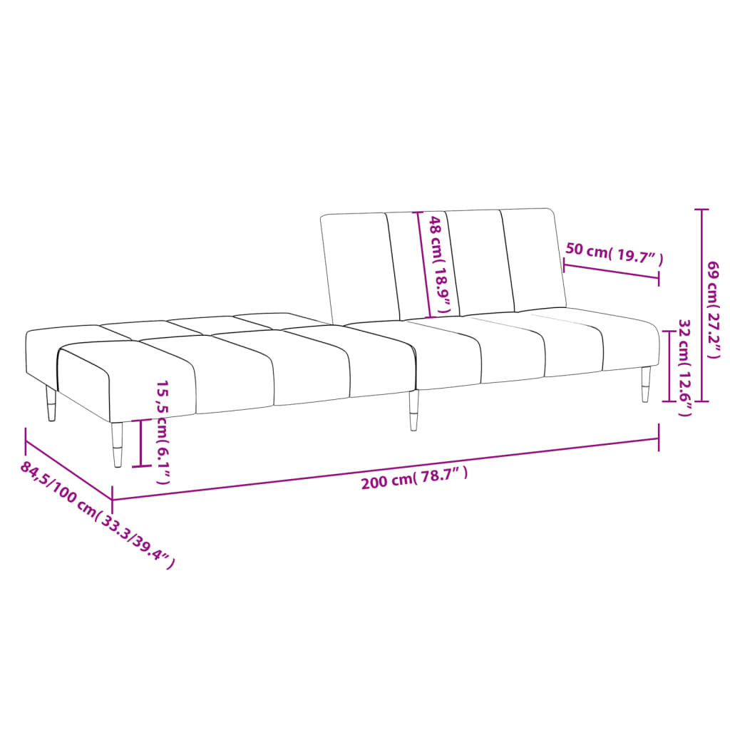 Schlafsofa 2-Sitzer Hellgrau Samt