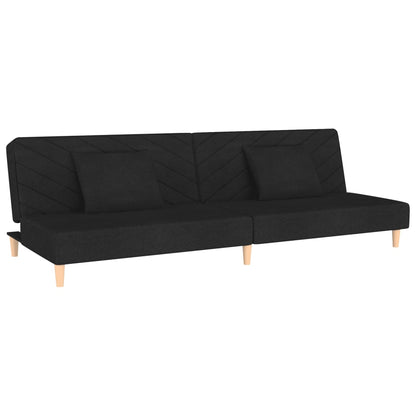 Schlafsofa 2-Sitzer mit 2 Kissen Schwarz Stoff