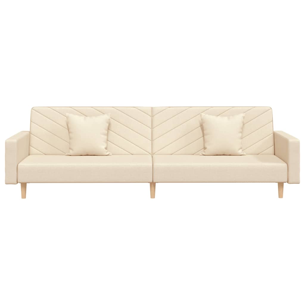 Schlafsofa 2-Sitzer mit 2 Kissen Creme Stoff