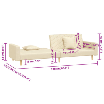 Schlafsofa 2-Sitzer mit 2 Kissen Creme Stoff