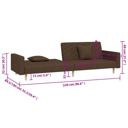 Schlafsofa 2-Sitzer mit 2 Kissen Braun Stoff