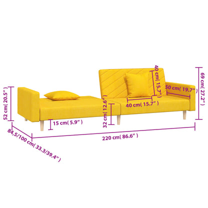 Schlafsofa 2-Sitzer mit 2 Kissen Gelb Stoff