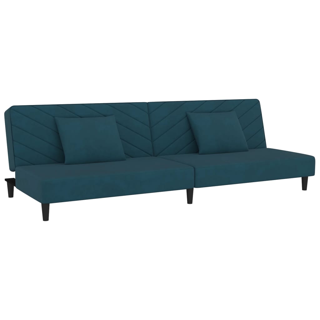 Schlafsofa 2-Sitzer mit 2 Kissen Blau Samt