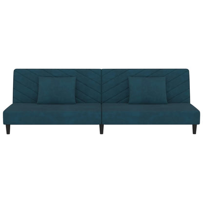 Schlafsofa 2-Sitzer mit 2 Kissen Blau Samt