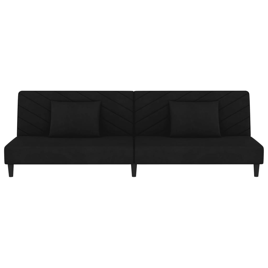 Schlafsofa 2-Sitzer mit 2 Kissen Schwarz Samt