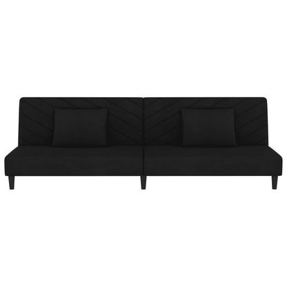 Schlafsofa 2-Sitzer mit 2 Kissen Schwarz Samt