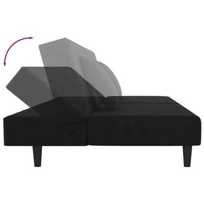 Schlafsofa 2-Sitzer mit 2 Kissen Schwarz Samt