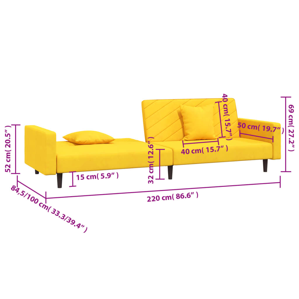 Schlafsofa 2-Sitzer mit 2 Kissen Gelb Samt