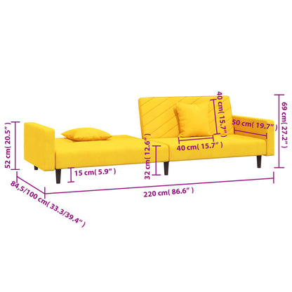 Schlafsofa 2-Sitzer mit 2 Kissen Gelb Samt