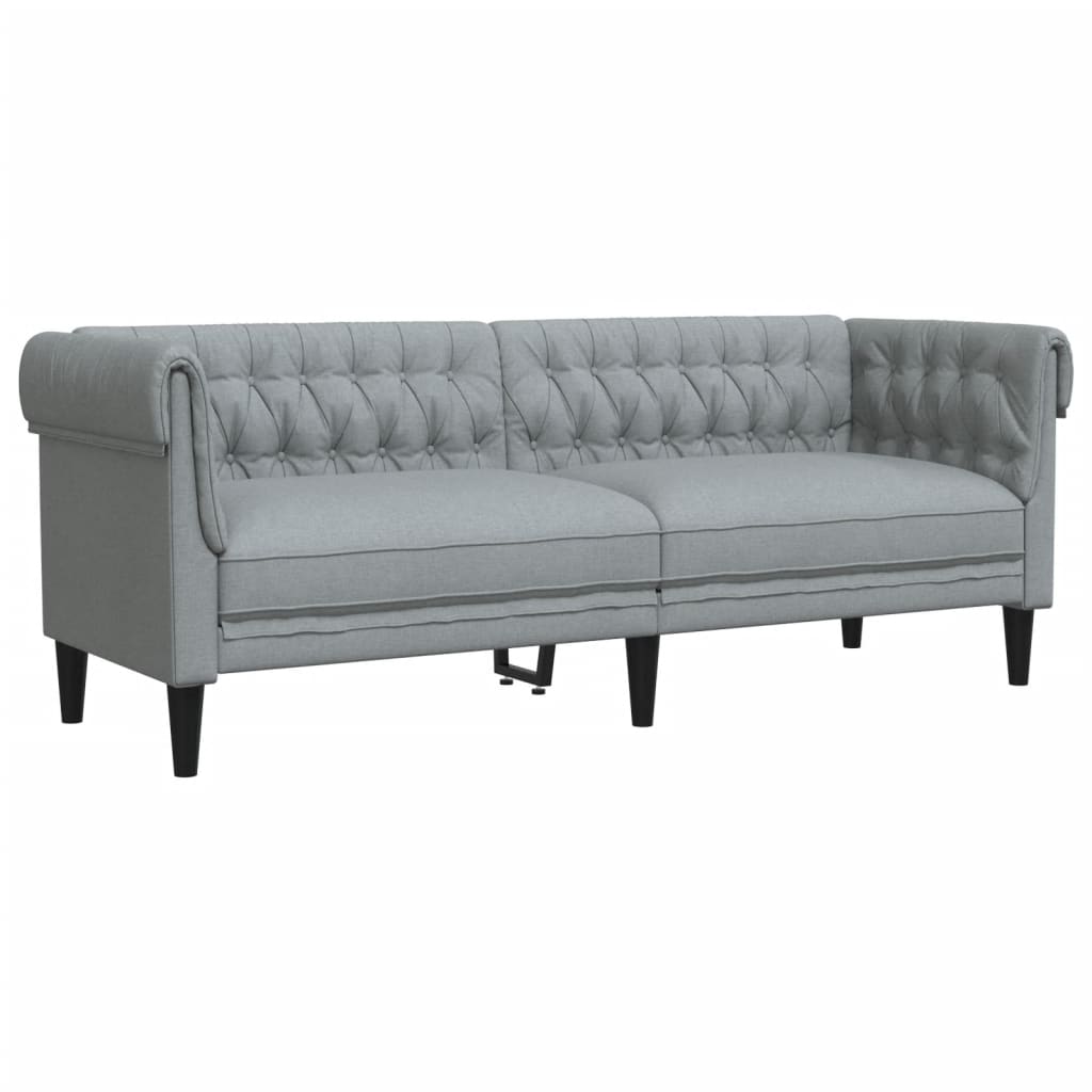 Chesterfield-Sofa 3-Sitzer Hellgrau Stoff