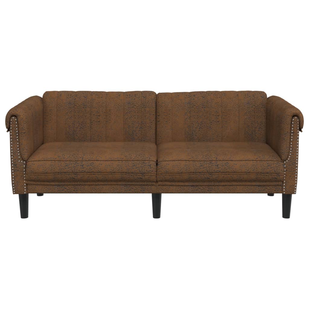 2-Sitzer Sofa Braun Kunstleder Wildleder-Optik