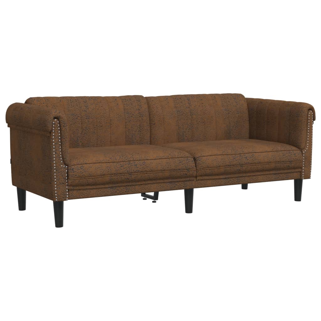 3-Sitzer Sofa Braun Kunstleder Wildleder-Optik