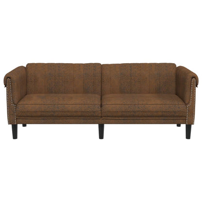 3-Sitzer Sofa Braun Kunstleder Wildleder-Optik