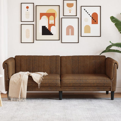 3-Sitzer Sofa Braun Kunstleder Wildleder-Optik