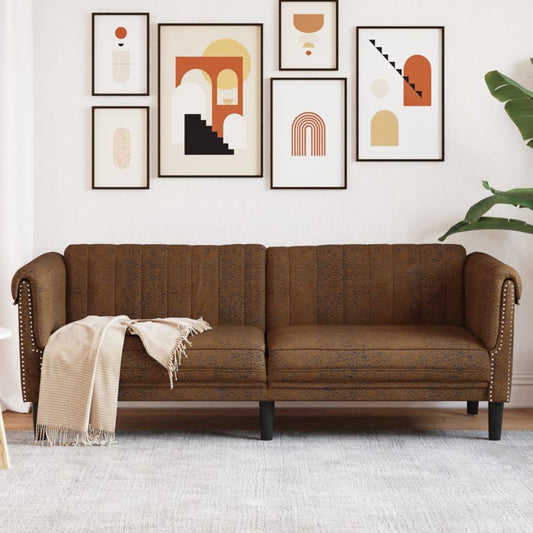 3-Sitzer Sofa Braun Kunstleder Wildleder-Optik