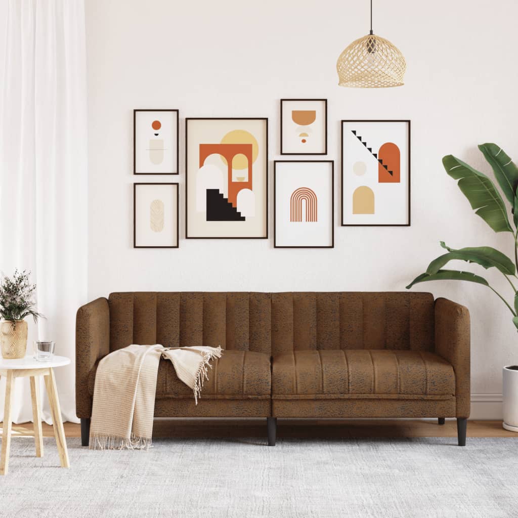 2-Sitzer Sofa Braun Kunstleder Wildleder-Optik