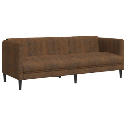 3-Sitzer Sofa Braun Kunstleder Wildleder-Optik