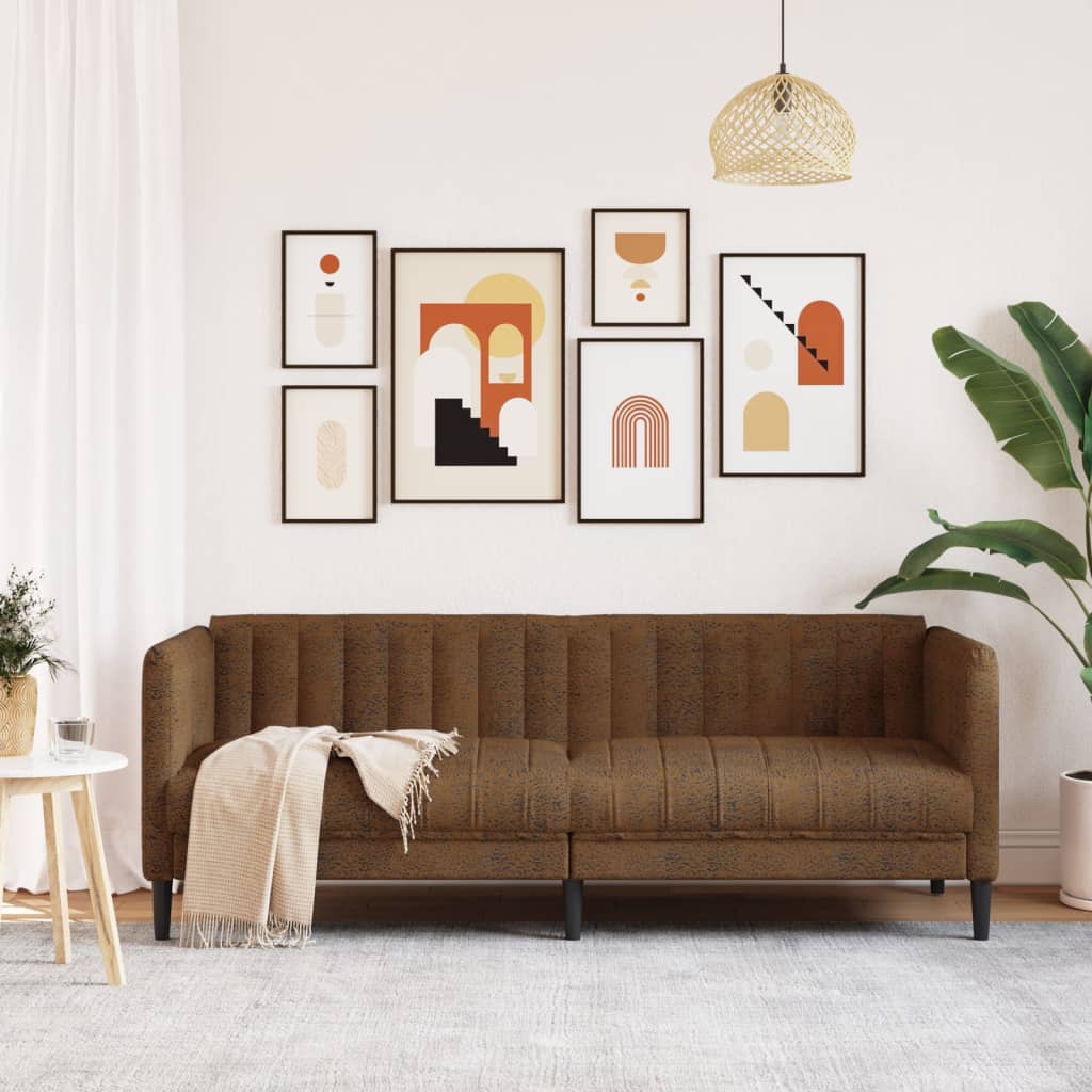 3-Sitzer Sofa Braun Kunstleder Wildleder-Optik