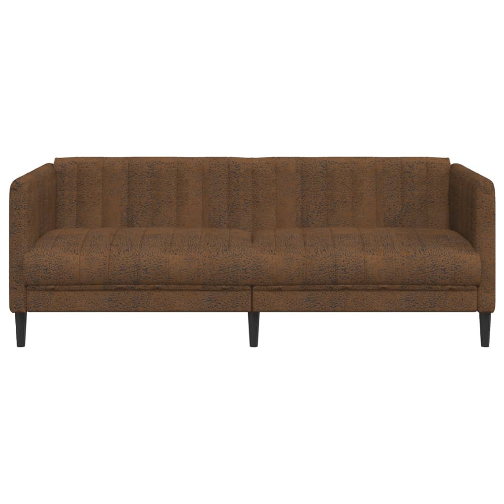 3-Sitzer Sofa Braun Kunstleder Wildleder-Optik