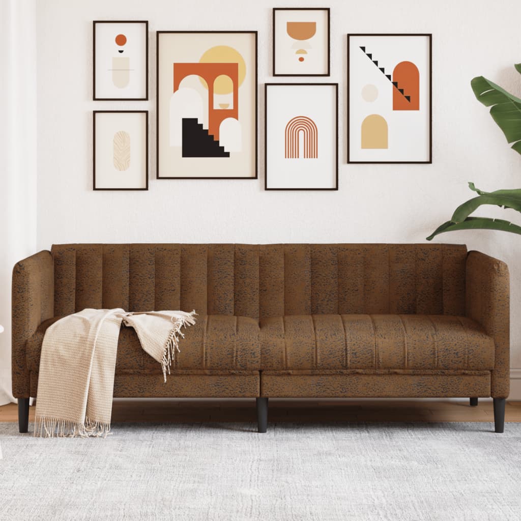 3-Sitzer Sofa Braun Kunstleder Wildleder-Optik