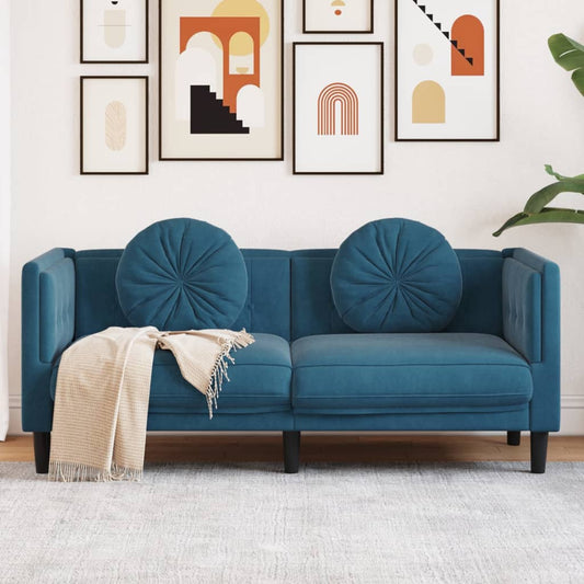 Sofa mit Kissen 2-Sitzer Blau Samt