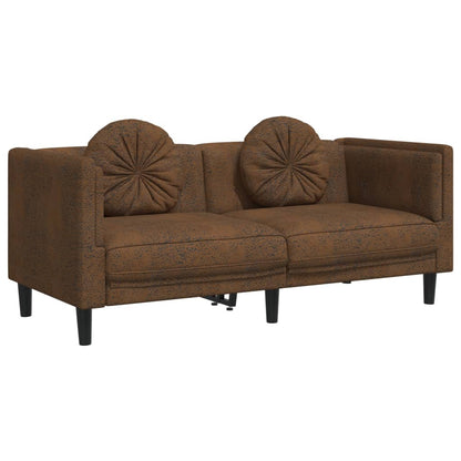 2-Sitzer Sofa mit Kissen Braun Kunstleder Wildleder-Optik