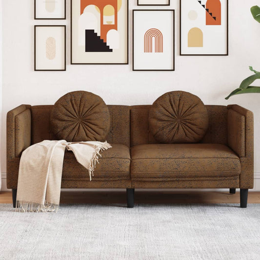 2-Sitzer Sofa mit Kissen Braun Kunstleder Wildleder-Optik