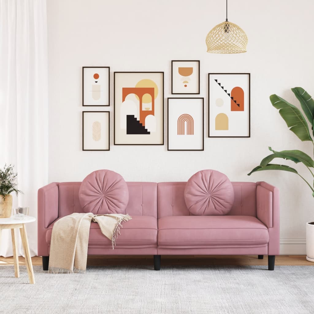 Sofa mit Kissen 3-Sitzer Rosa Samt