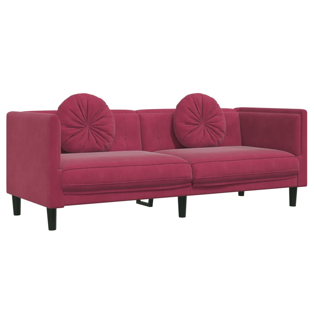 Sofa mit Kissen 3-Sitzer Weinrot Samt