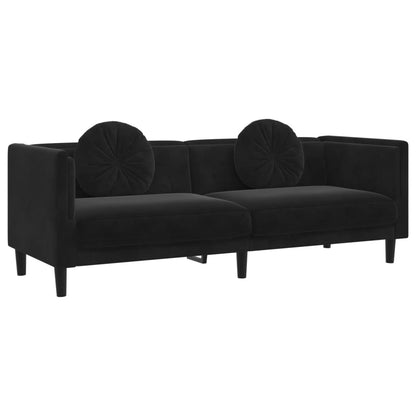 Sofa mit Kissen 3-Sitzer Schwarz Samt