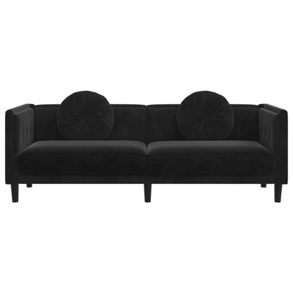 Sofa mit Kissen 3-Sitzer Schwarz Samt