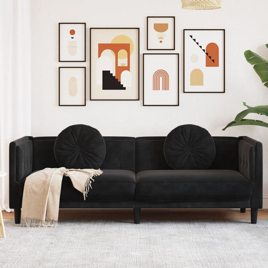 Sofa mit Kissen 3-Sitzer Schwarz Samt