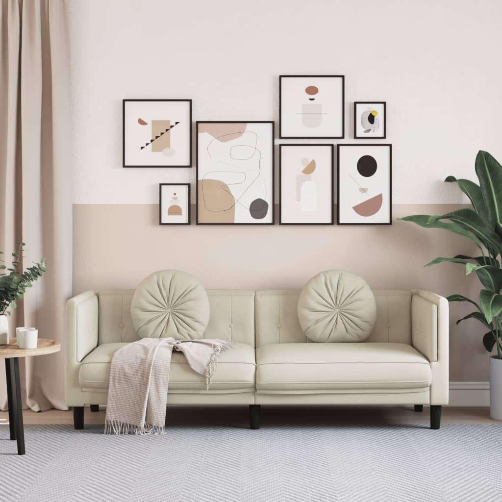 Sofa mit Kissen 3-Sitzer Creme Samt