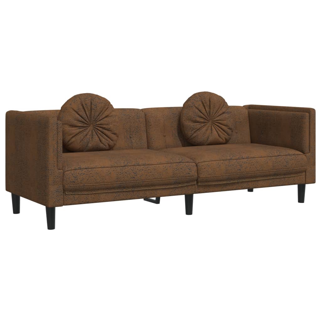 3-Sitzer Sofa mit Kissen Braun Kunstleder Wildleder-Optik