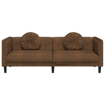 3-Sitzer Sofa mit Kissen Braun Kunstleder Wildleder-Optik