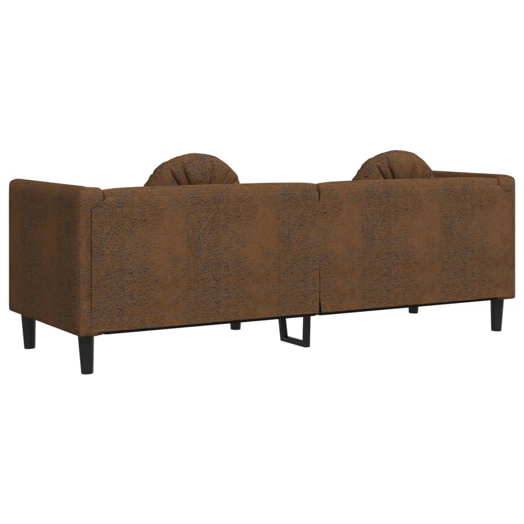 3-Sitzer Sofa mit Kissen Braun Kunstleder Wildleder-Optik