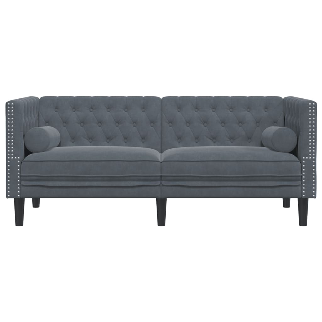 Chesterfield-Sofa mit Nackenrollen 2-Sitzer Dunkelgrau Samt