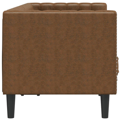 Chesterfield-Sofa 2-Sitzer Braun Kunstleder in Wildleder-Optik