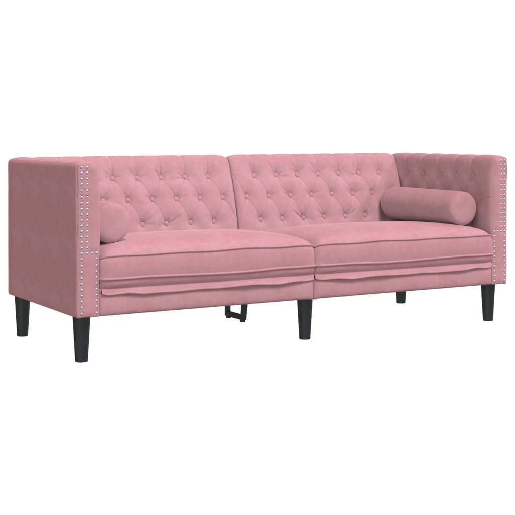 Chesterfield-Sofa mit Nackenrollen 3-Sitzer Rosa Samt