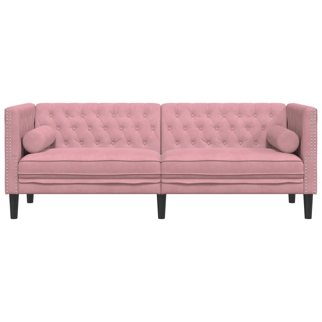 Chesterfield-Sofa mit Nackenrollen 3-Sitzer Rosa Samt