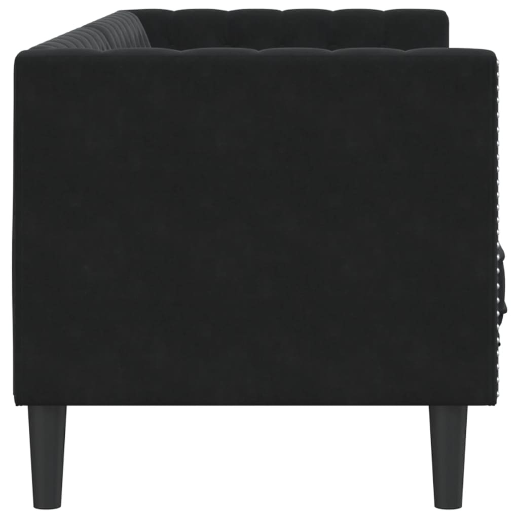 Chesterfield-Sofa mit Nackenrollen 3-Sitzer Schwarz Samt