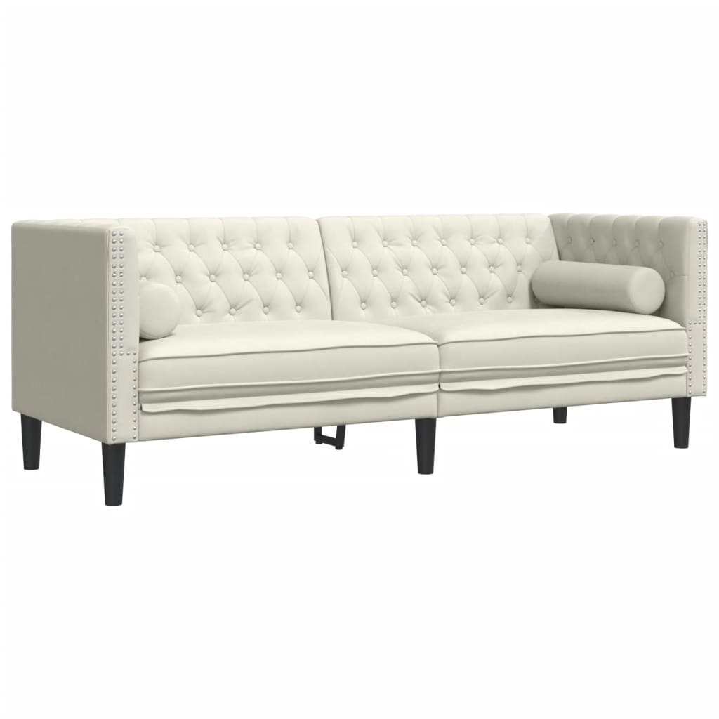 Chesterfield-Sofa mit Nackenrollen 3-Sitzer Creme Samt