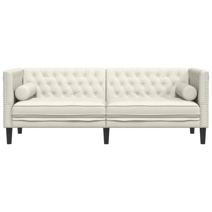 Chesterfield-Sofa mit Nackenrollen 3-Sitzer Creme Samt