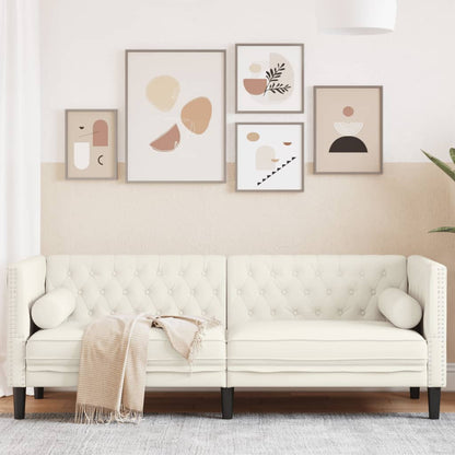 Chesterfield-Sofa mit Nackenrollen 3-Sitzer Creme Samt