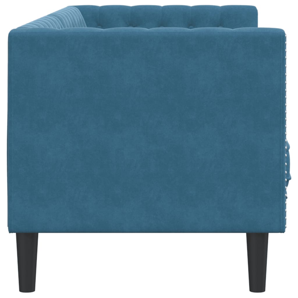 Chesterfield-Sofa mit Nackenrollen 3-Sitzer Blau Samt