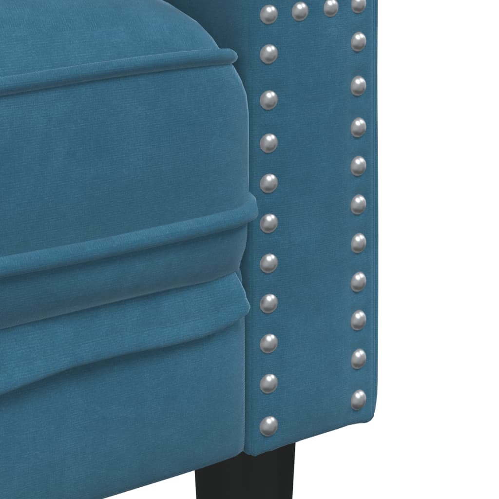 Chesterfield-Sofa mit Nackenrollen 3-Sitzer Blau Samt