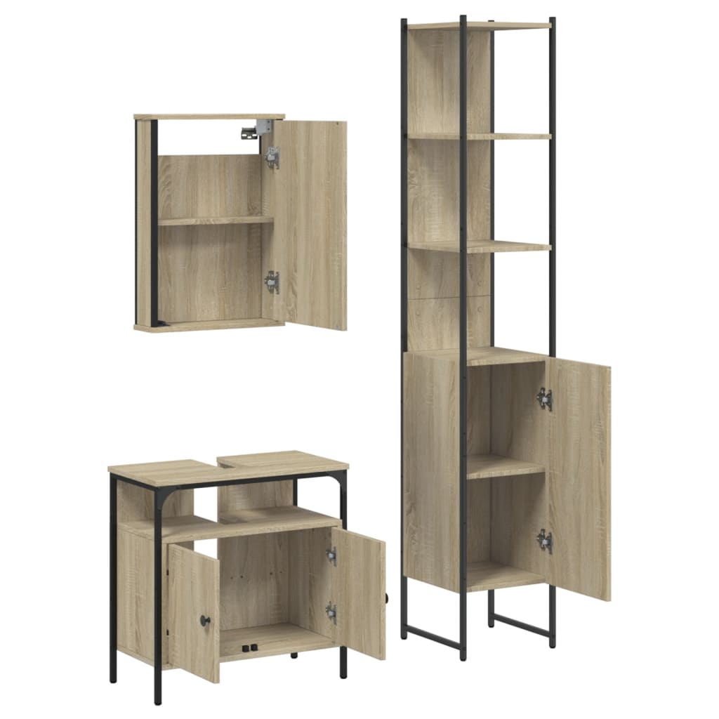 3-tlg. Badmöbel-Set Sonoma-Eiche Holzwerkstoff