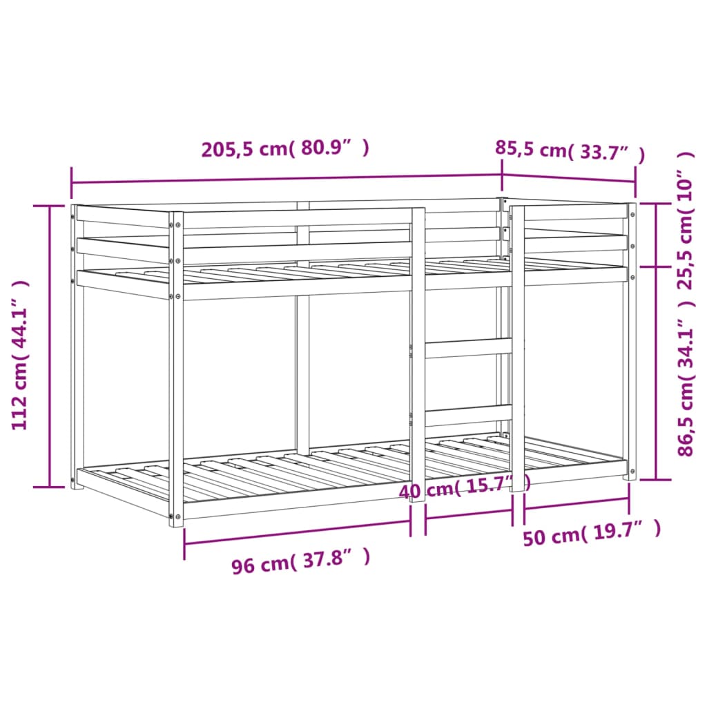 Etagenbett Wachsbraun 80x200 cm Massivholz Kiefer